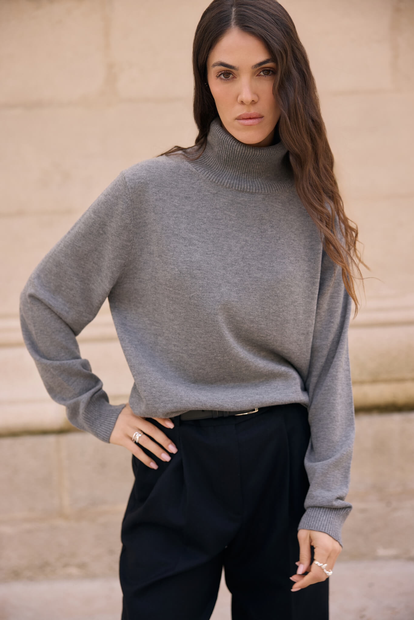 WOOL TURTLENECK WITH SILK IN GREY