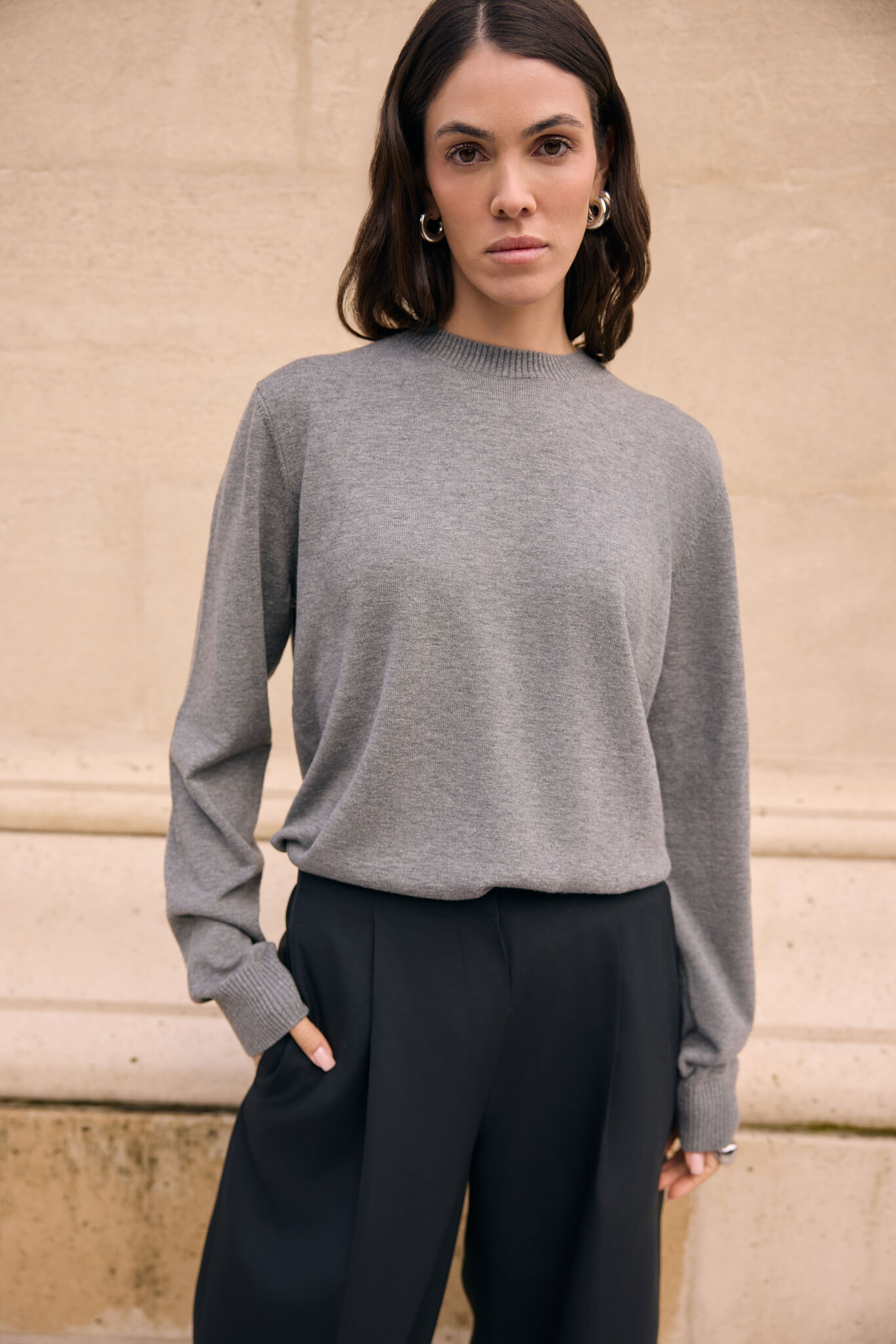 WOOL SWEATER WITH SILK IN GREY