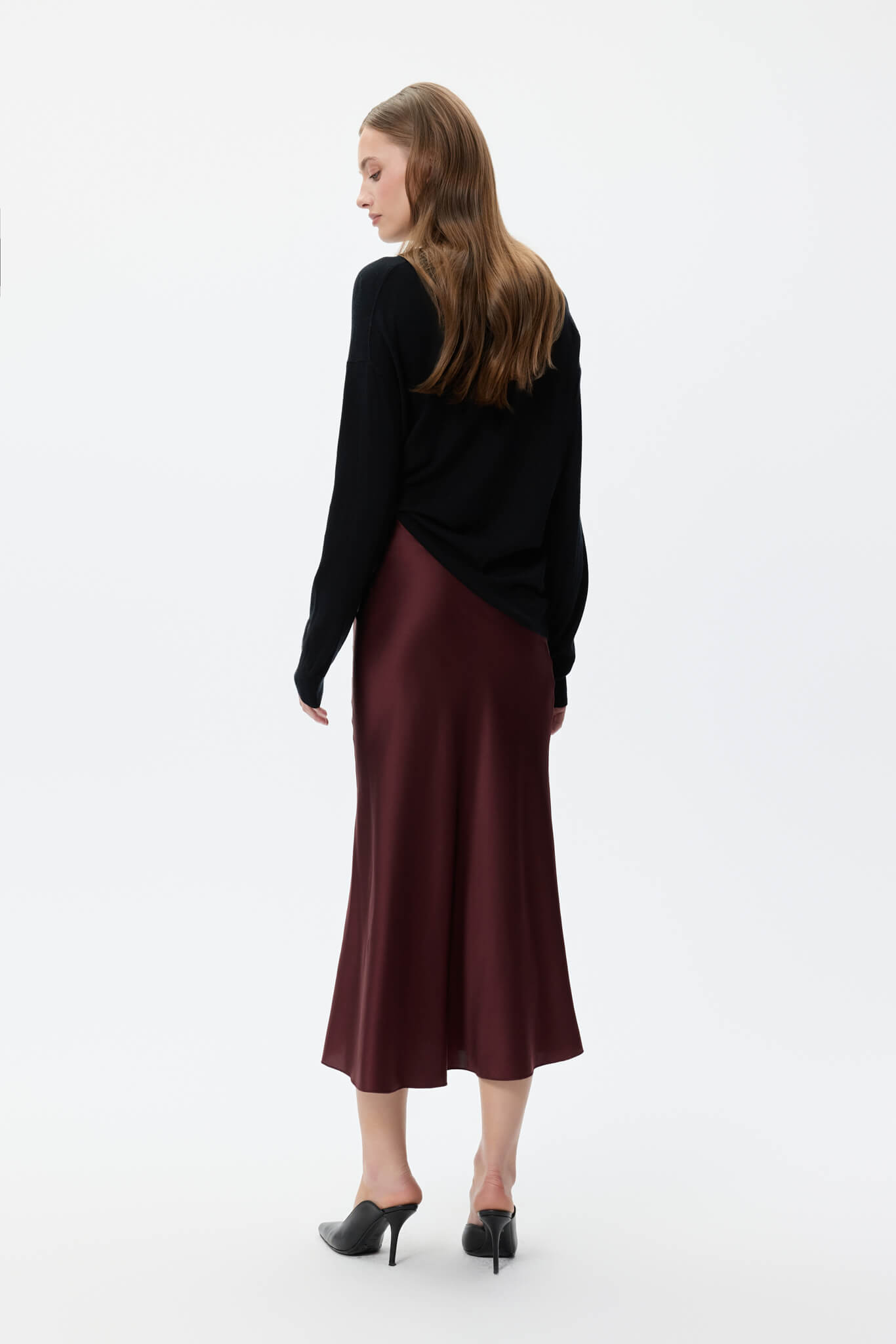 JEDWABNA SPÓDNICA MAXI BURGUNDY