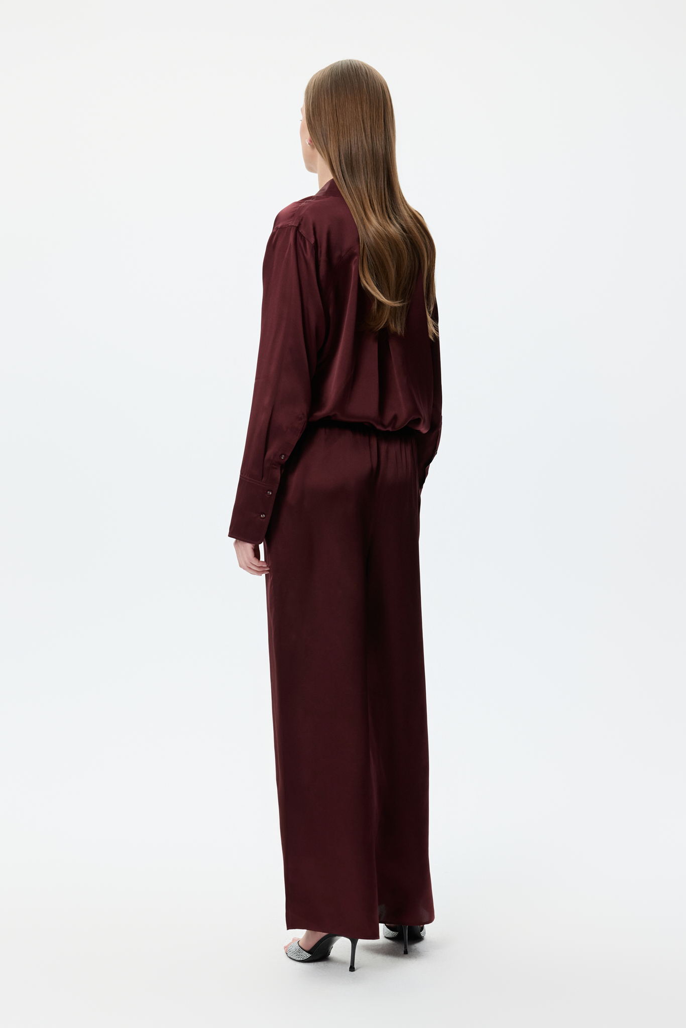 SILK WIDE-LEG TROUSERS IN BURGUNDY